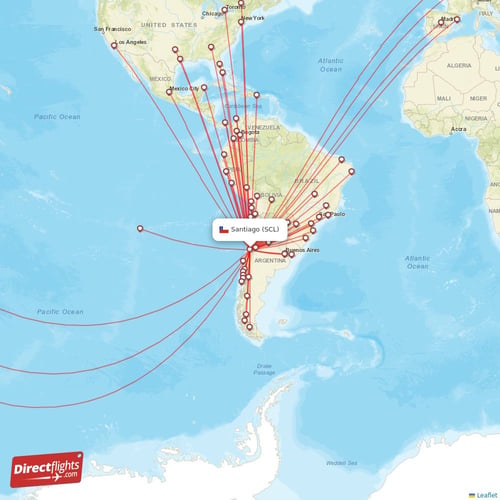 Direct flights from Santiago - 59 destinations - SCL, Chile ...