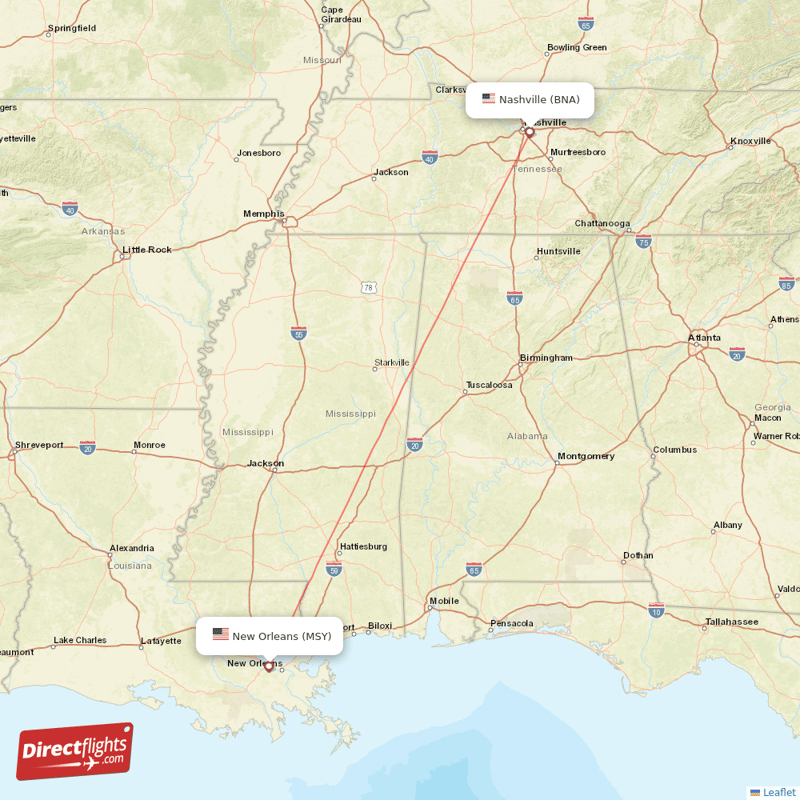 MSY - BNA route map