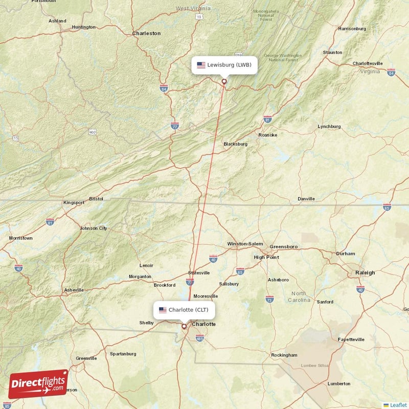 Direct flights from Charlotte to Lewisburg, CLT to LWB nonstop