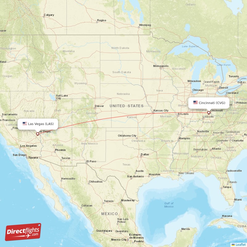 Las Vegas - Cincinnati direct flight map