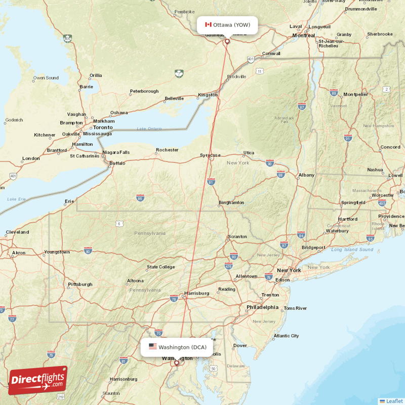 YOW - DCA route map