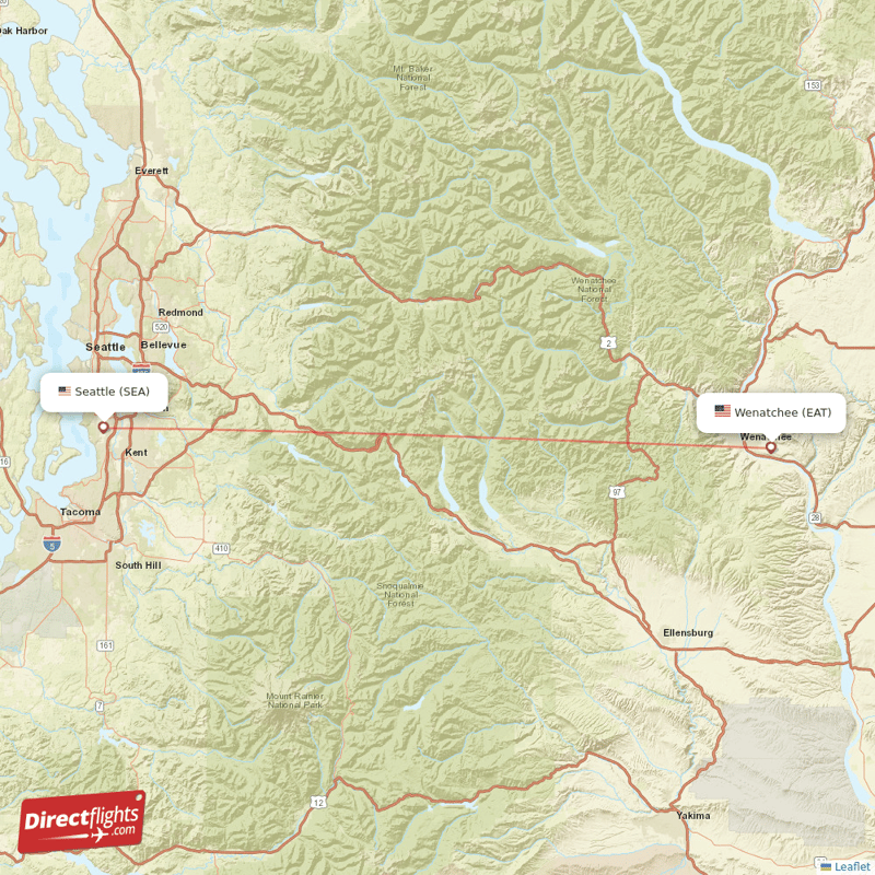 Wenatchee - Seattle direct flight map