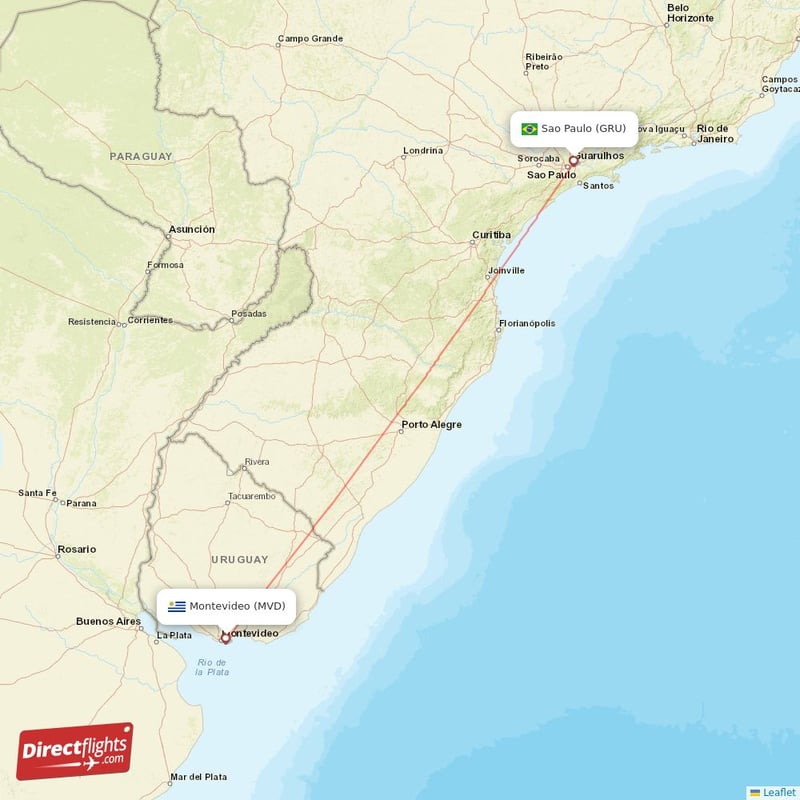 Direct flights from Sao Paulo to Montevideo, GRU to MVD nonstop
