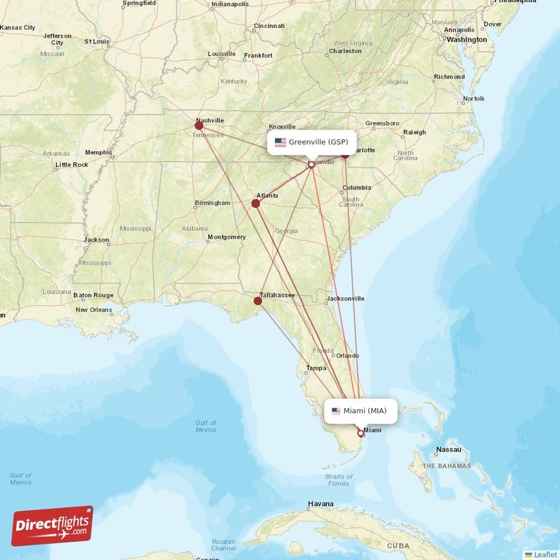 Direct flights from Greenville to Miami, GSP to MIA nonstop
