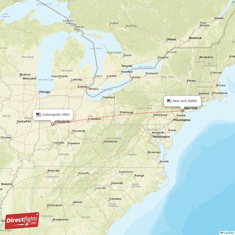 Direct flights from Indianapolis to New York, IND to EWR nonstop