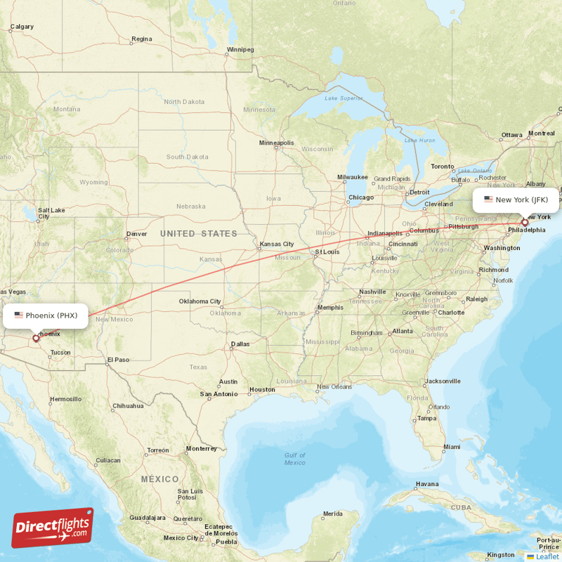 New York - Phoenix direct flight map