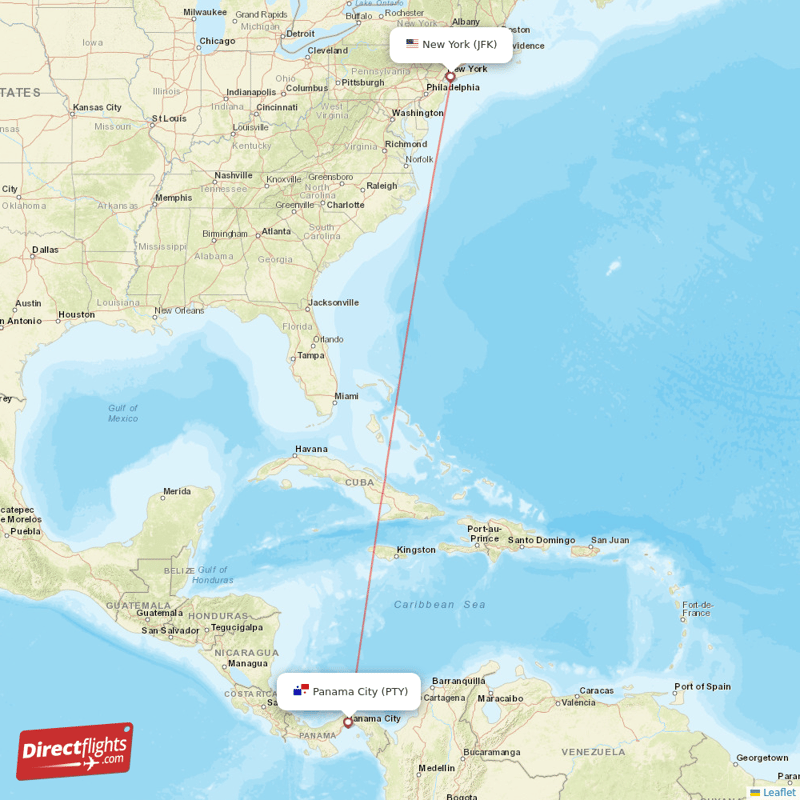 New York - Panama City direct flight map