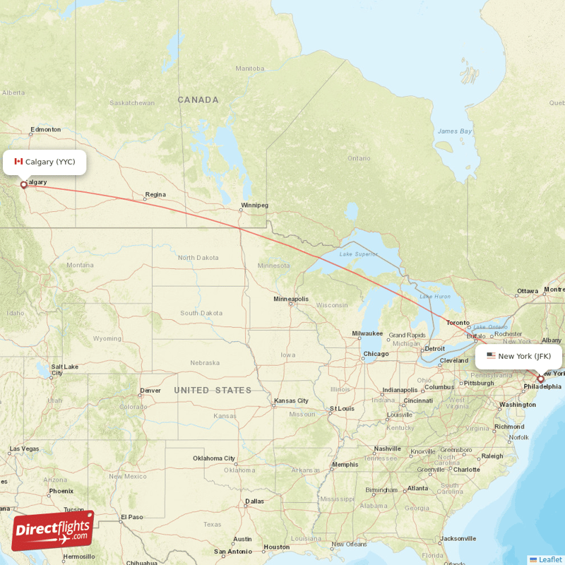 JFK - YYC route map