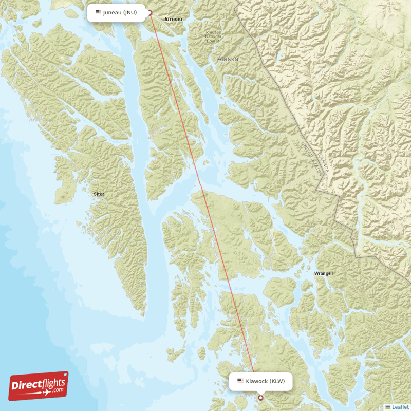 Juneau - Klawock direct flight map