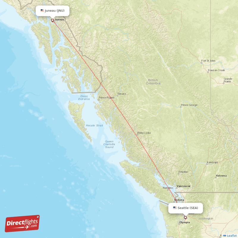 Juneau - Seattle direct flight map
