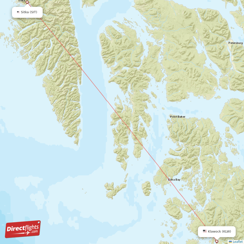 Klawock - Sitka direct flight map