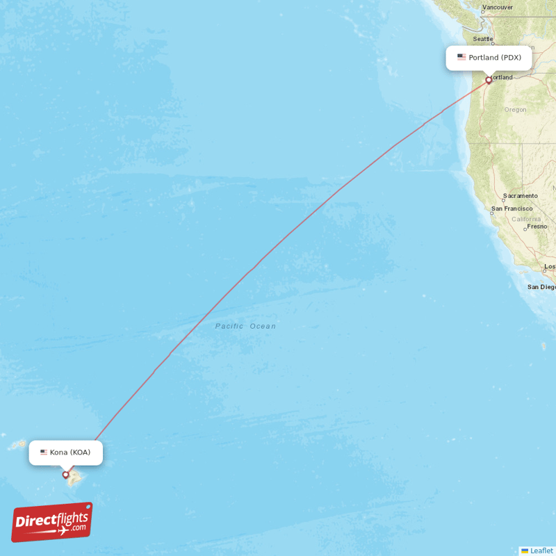Portland - Kailua-Kona direct flight map