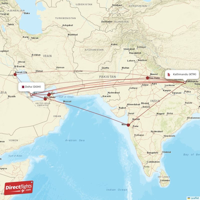 Direct flights from Kathmandu to Doha, KTM to DOH nonstop