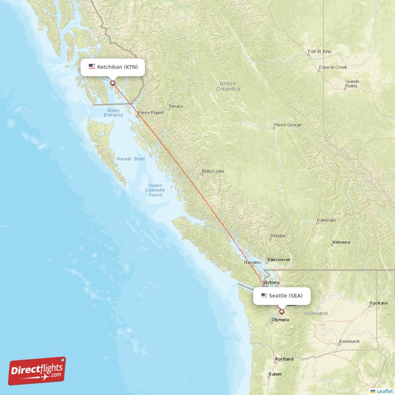 Ketchikan - Seattle direct flight map
