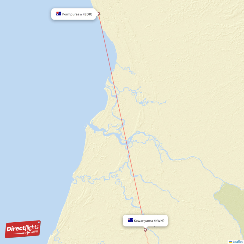 Kowanyama - Edward River direct flight map