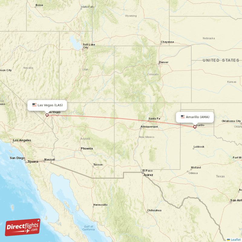 Las Vegas - Amarillo direct flight map