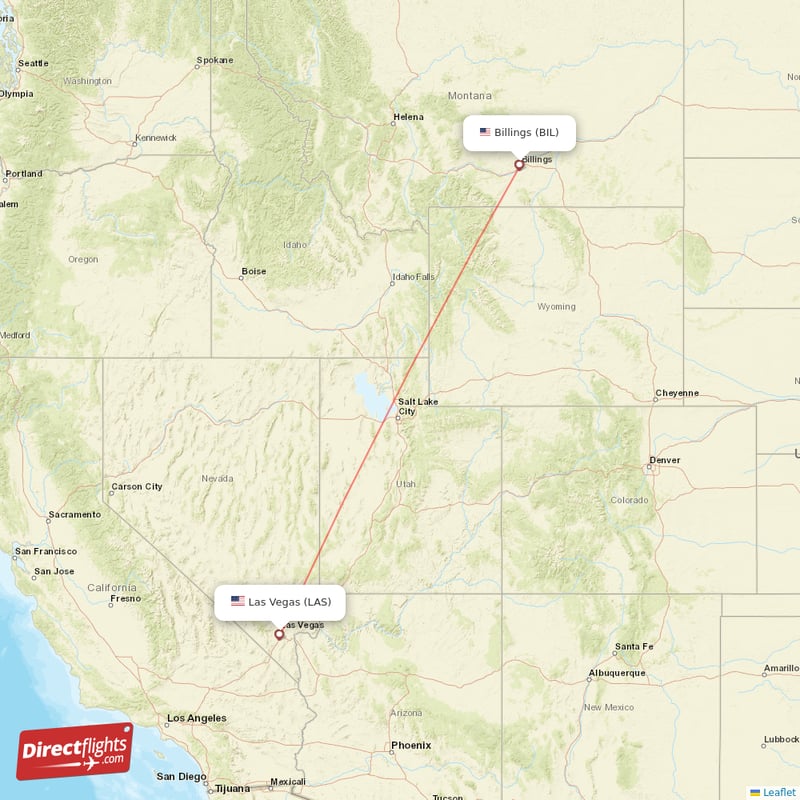 Las Vegas - Billings direct flight map