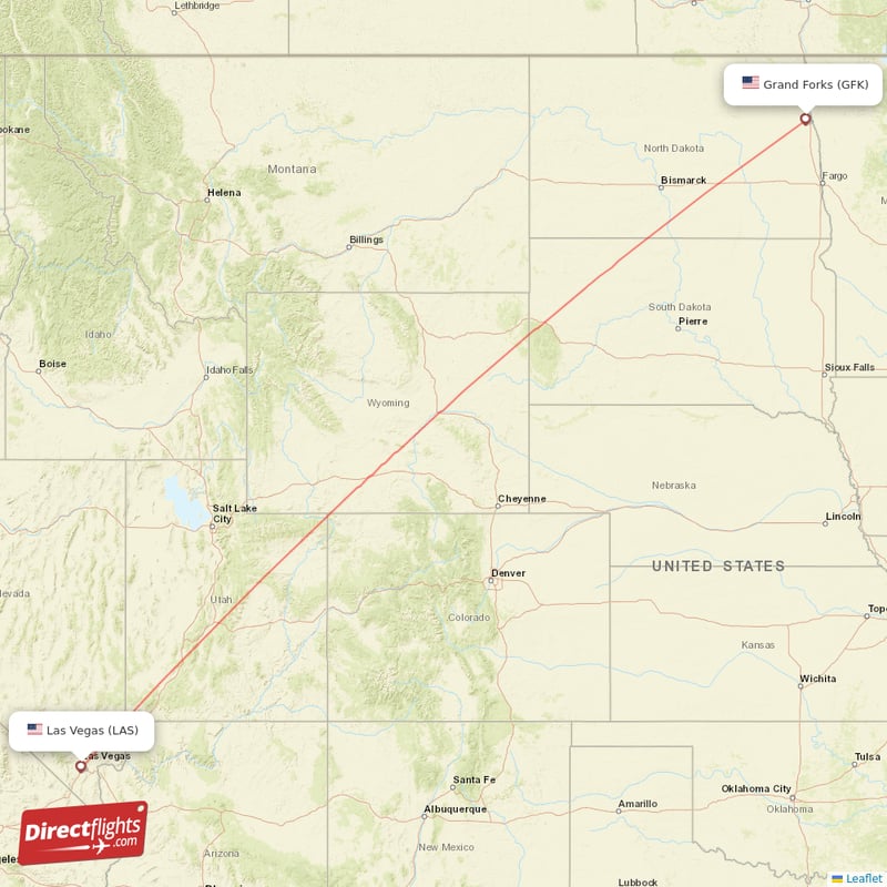 Las Vegas - Grand Forks direct flight map