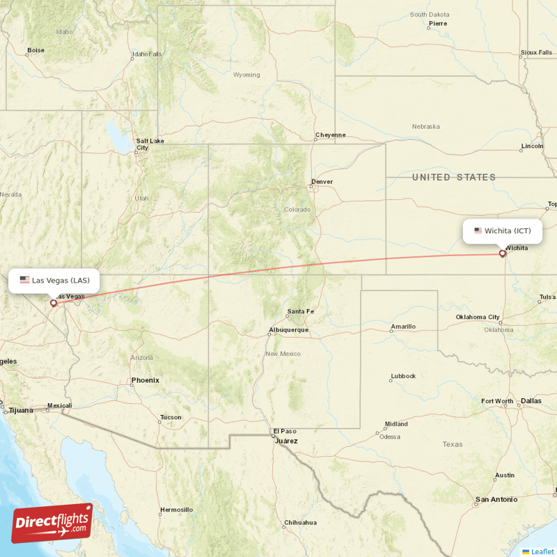 Las Vegas - Wichita direct flight map