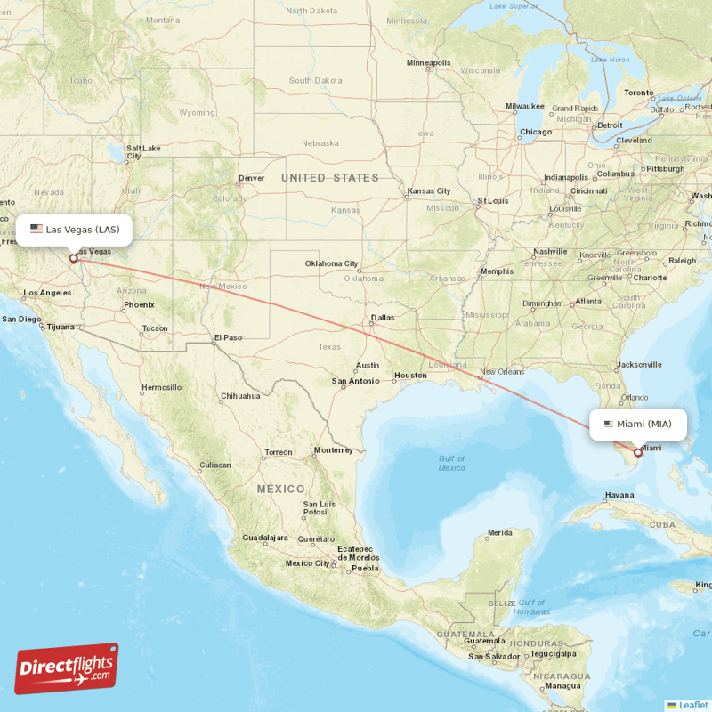 Las Vegas - Miami direct flight map