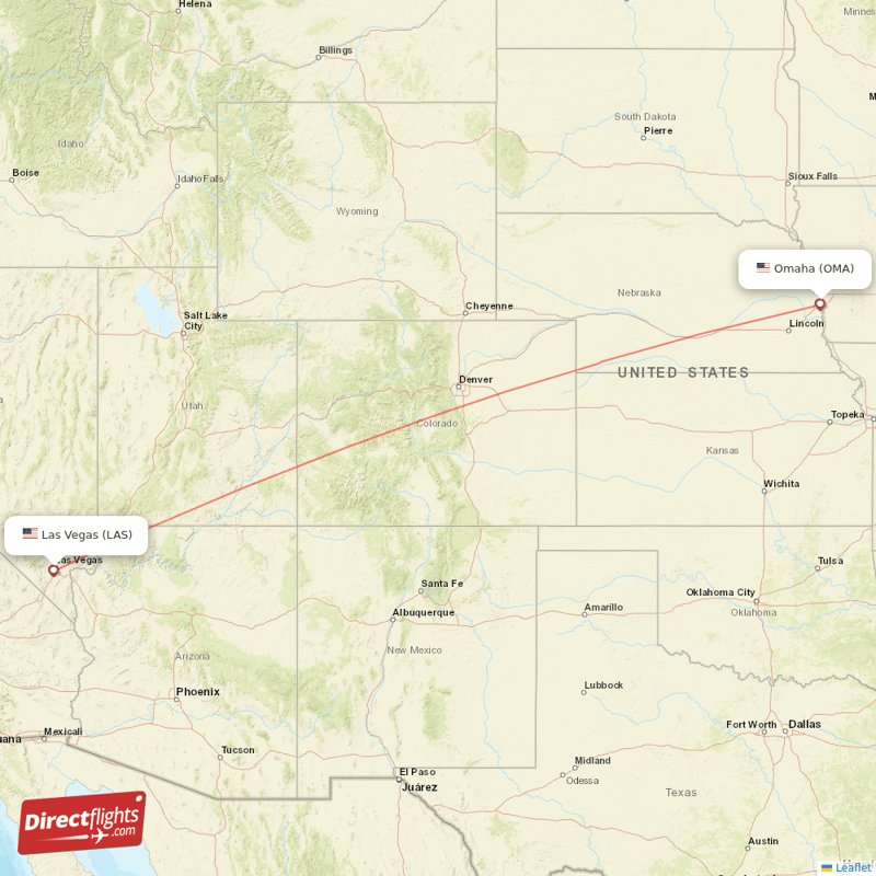Las Vegas - Omaha direct flight map