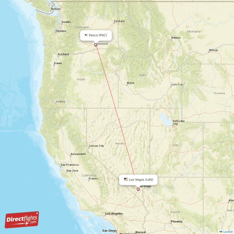 Las Vegas - Pasco direct flight map