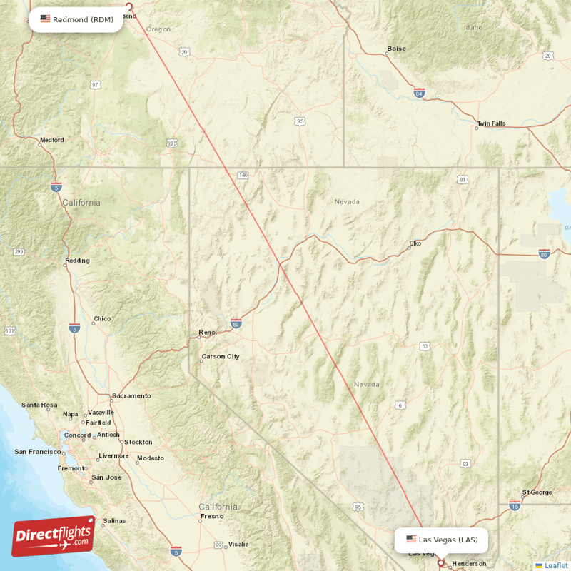 Las Vegas - Redmond direct flight map