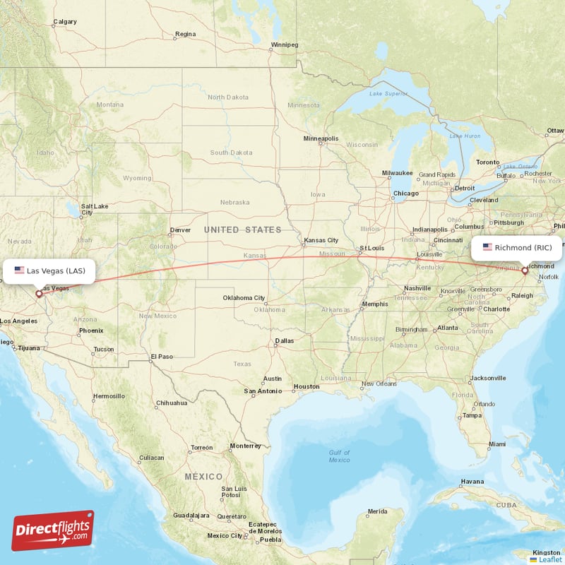 Las Vegas - Richmond direct flight map
