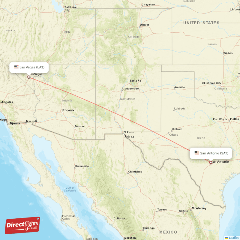 Las Vegas - San Antonio direct flight map