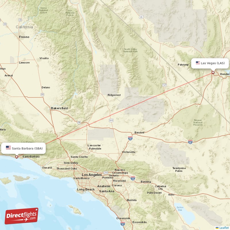 Las Vegas - Santa Barbara direct flight map