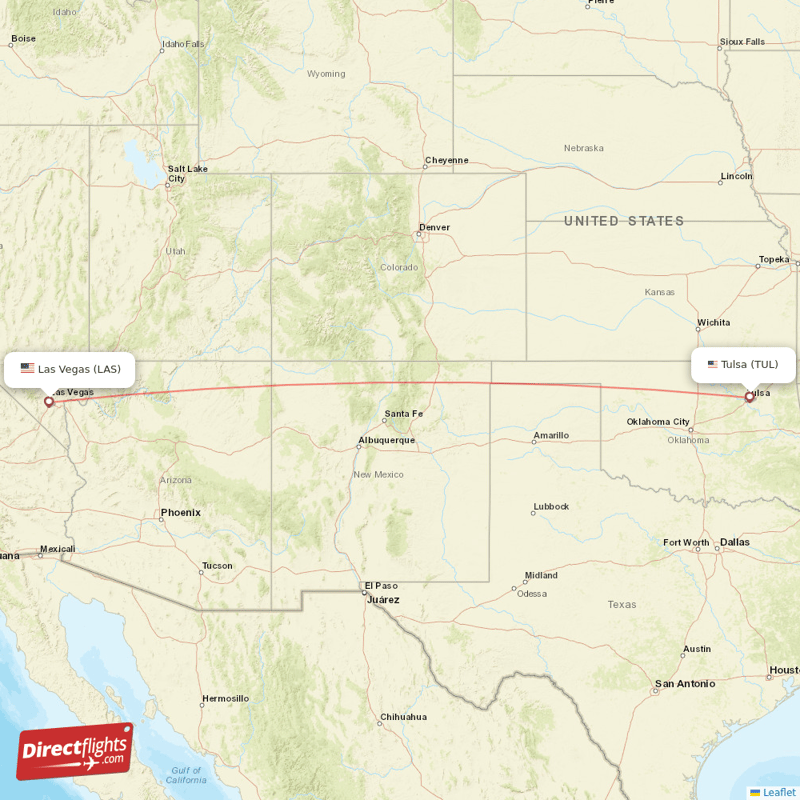 Las Vegas - Tulsa direct flight map