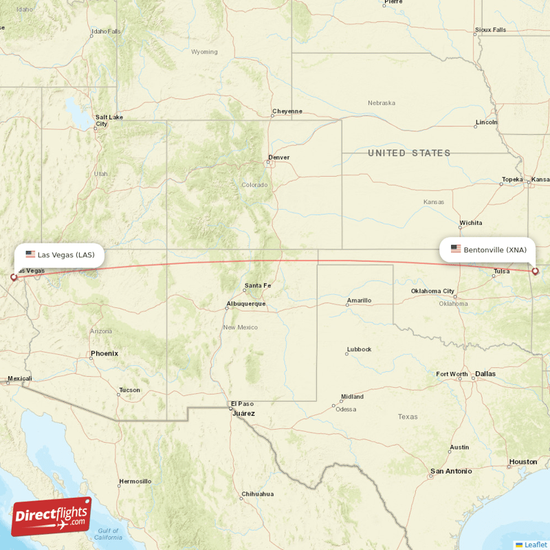 Las Vegas - Bentonville direct flight map