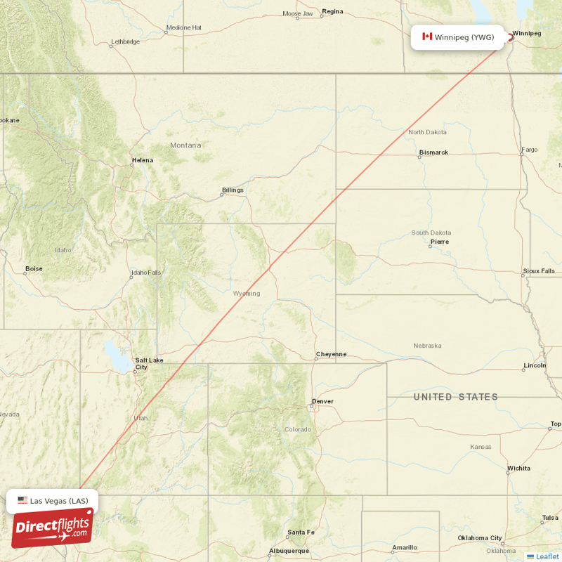 Las Vegas - Winnipeg direct flight map