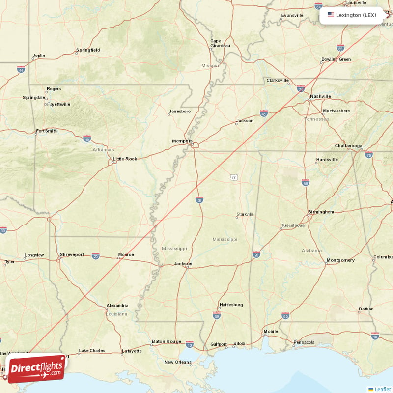 Lexington - Houston direct flight map