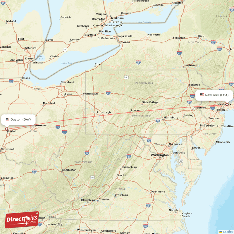 New York - Dayton direct flight map