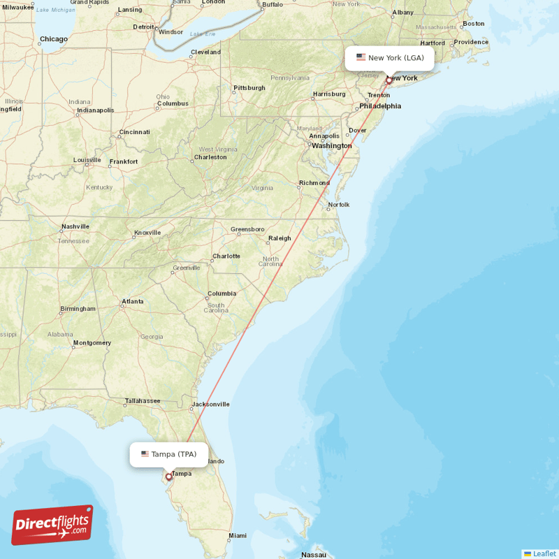 New York - Tampa direct flight map