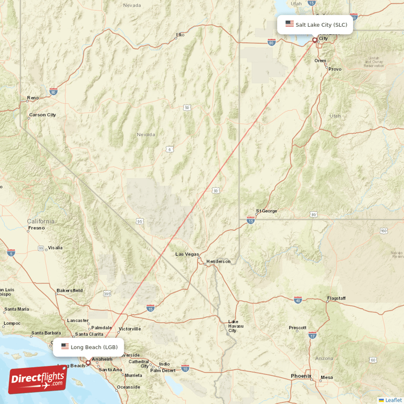 Long Beach - Salt Lake City direct flight map