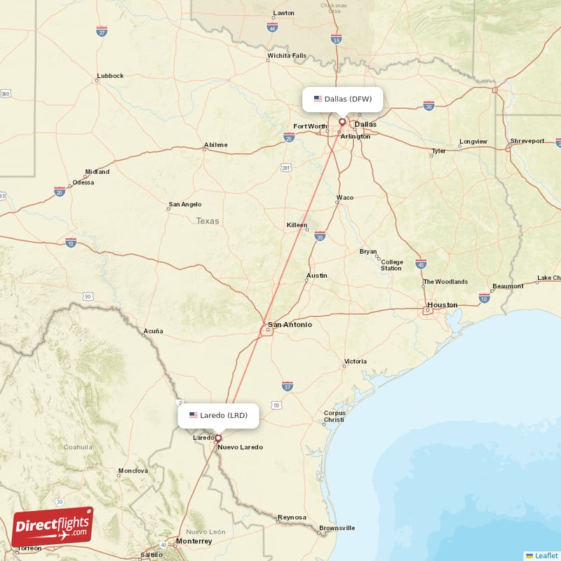 LRD - DFW route map