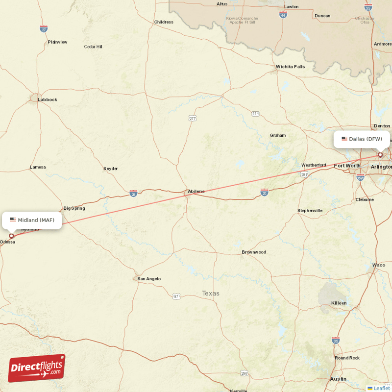 MAF - DFW route map