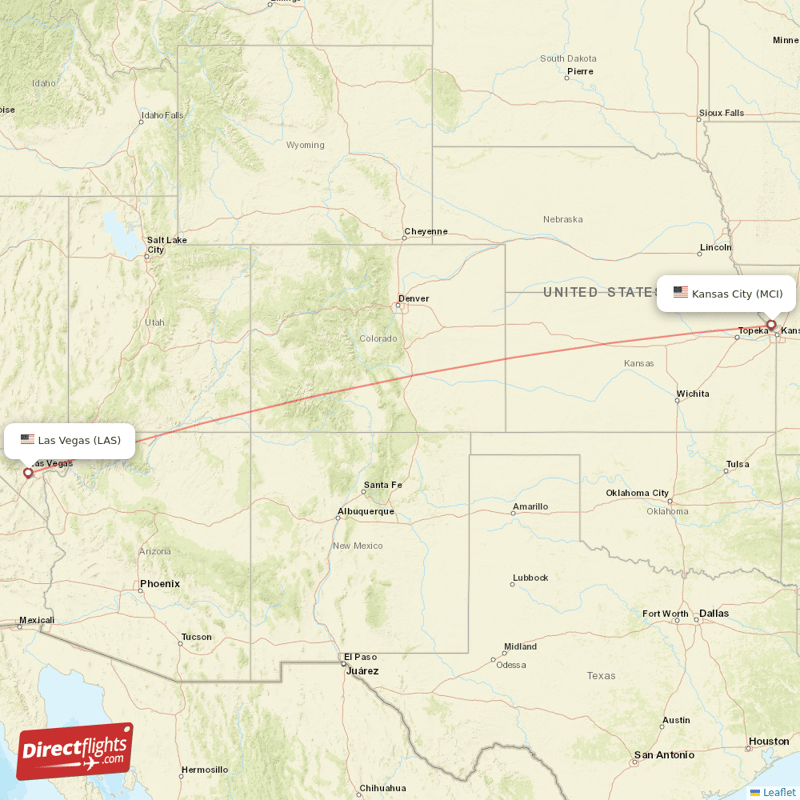 Kansas City - Las Vegas direct flight map