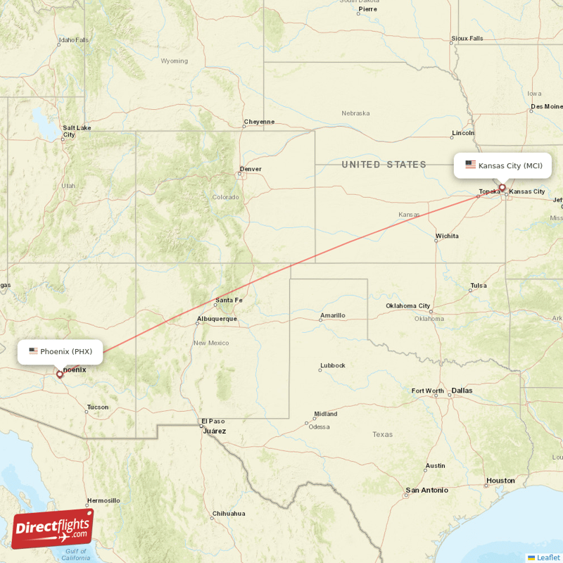 MCI - PHX route map