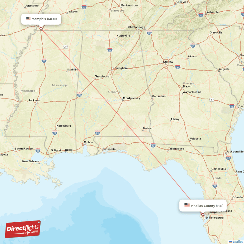 Memphis - Saint Petersburg direct flight map