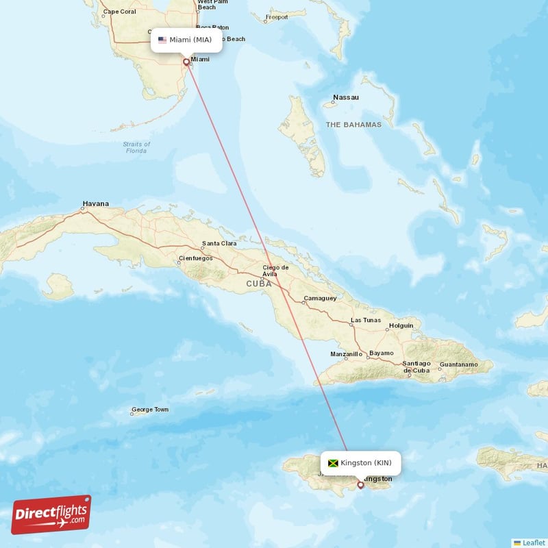Direct flights from Miami to Kingston, MIA to KIN nonstop