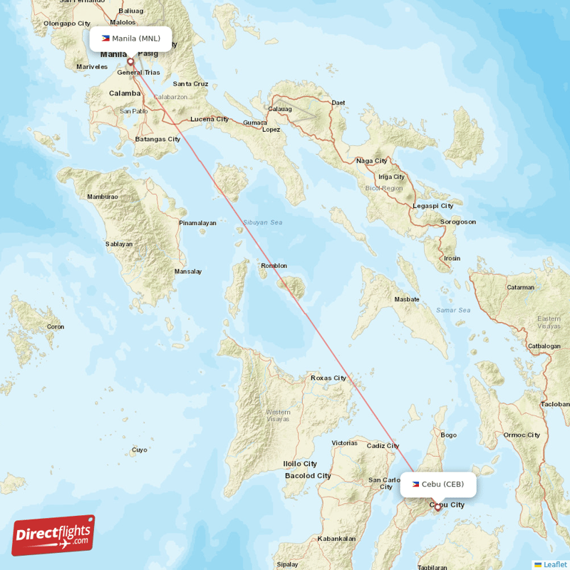 Manila - Cebu City direct flight map