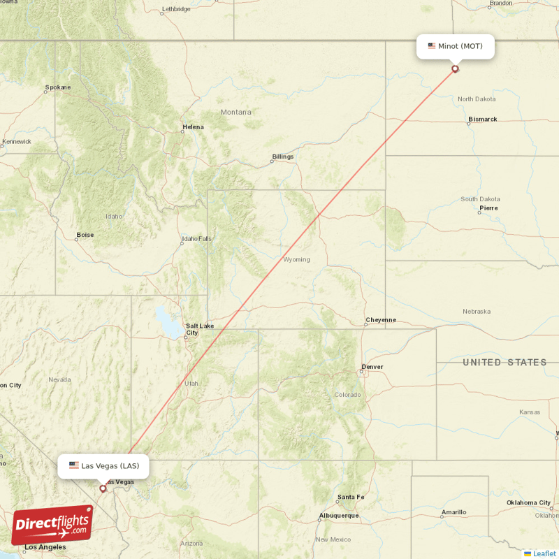 Minot - Las Vegas direct flight map