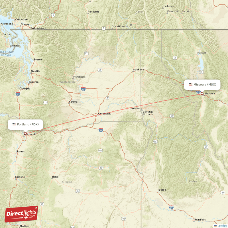 MSO - PDX route map
