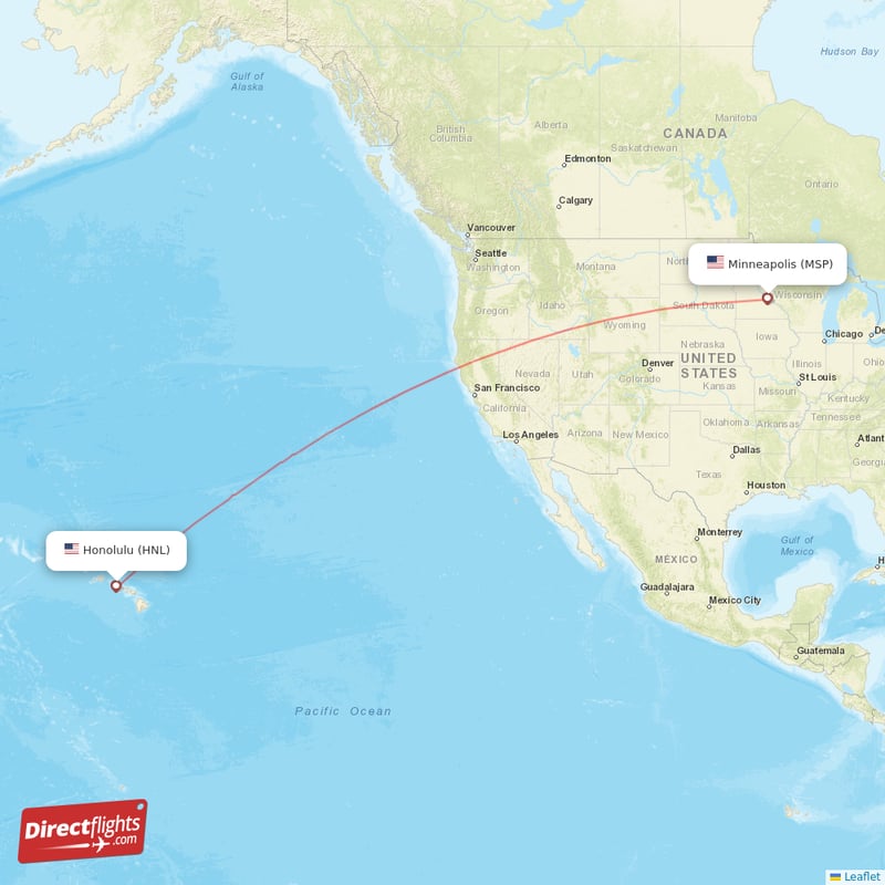 Minneapolis - Honolulu direct flight map