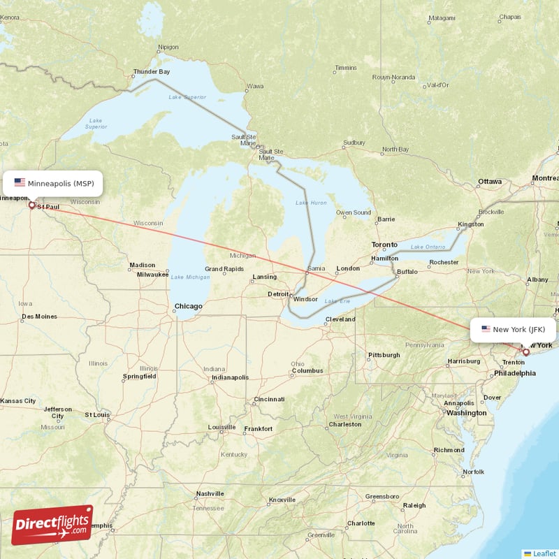 MSP - JFK route map