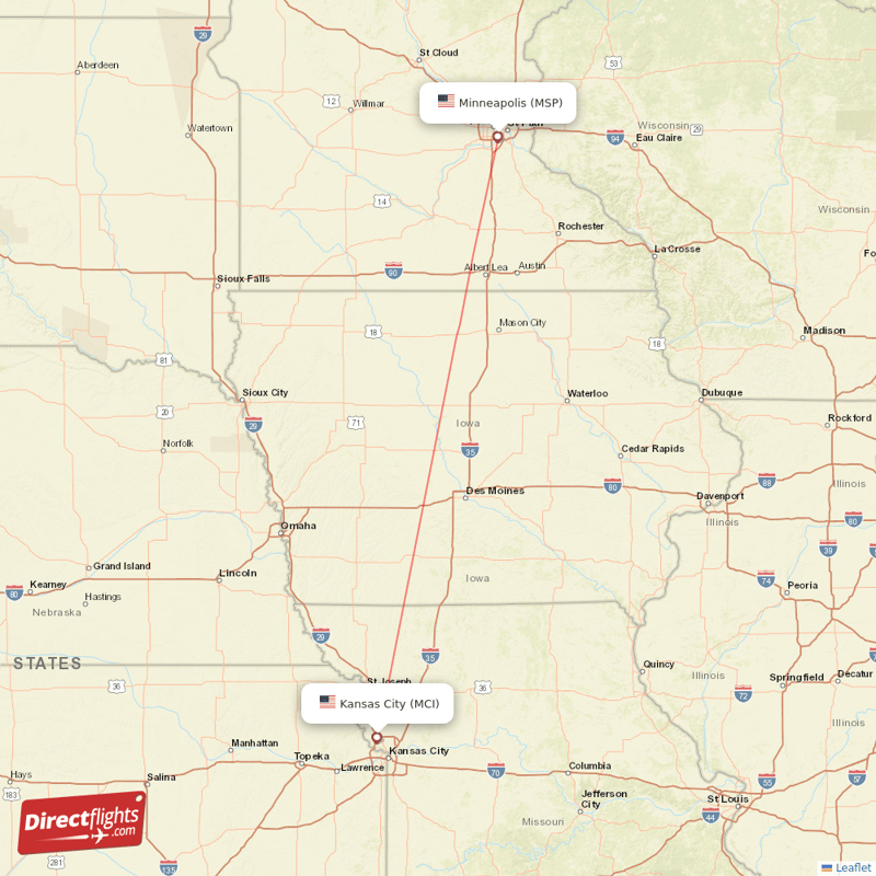 Direct flights from Minneapolis to Kansas City, MSP to MCI nonstop