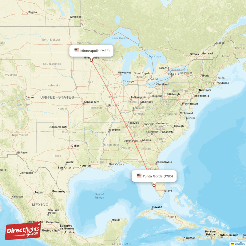 Minneapolis - Punta Gorda direct flight map
